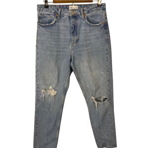 SALE Zara Mom Jeans Women's Size 8 Distressed Ripped High Rise Denim Light Wash